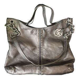 Vintage 90’s Michael Kors Astor Shoulder Tote Silver Leather Studs 16 x 12"